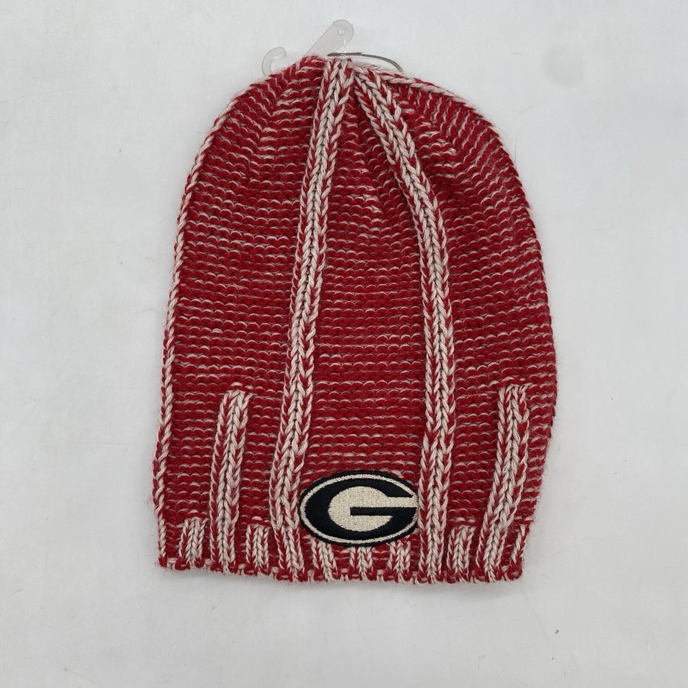 Georgia Bulldogs Beanie Hat Knitted One Size OSFA White Red Uncuffed